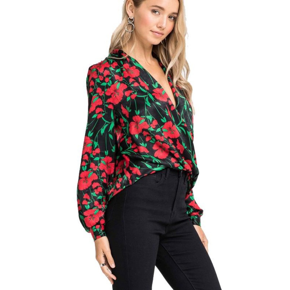Isabella Top Black Red Floral Long Sleeves Blouse